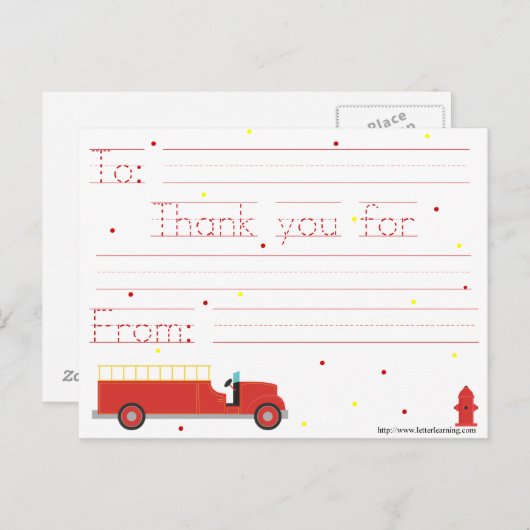 普通消防車はノートは感謝していしています(たどることができるメッセージと) ポストカード (正面/裏面)