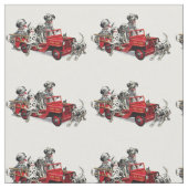 普通消防車を持つDalmatian子犬 ファブリック (クローズアップ)