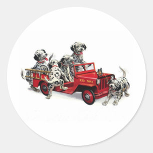 普通消防車を持つDalmatian子犬 ラウンドシール