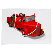 普通消防車を運転しているサンタクロース ラージペーパーバッグ (正面)