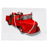 普通消防車を運転しているサンタクロース ラージペーパーバッグ (裏面)