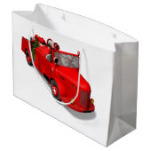 普通消防車を運転しているサンタクロース ラージペーパーバッグ (裏面アングル)