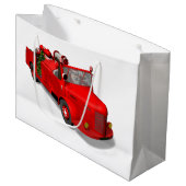 普通消防車を運転しているサンタクロース ラージペーパーバッグ (正面アングル)