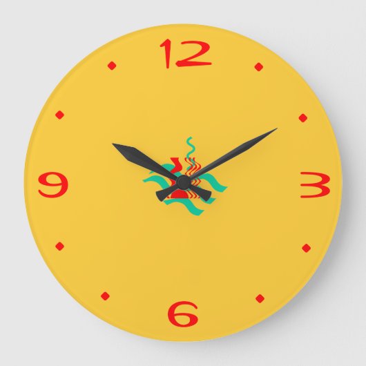 普通黄色と赤>キッチンクロック ラージ壁時計 (正面)
