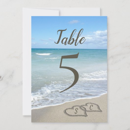 景勝地ハートの砂ビーチテーブル番号 招待状 (正面)