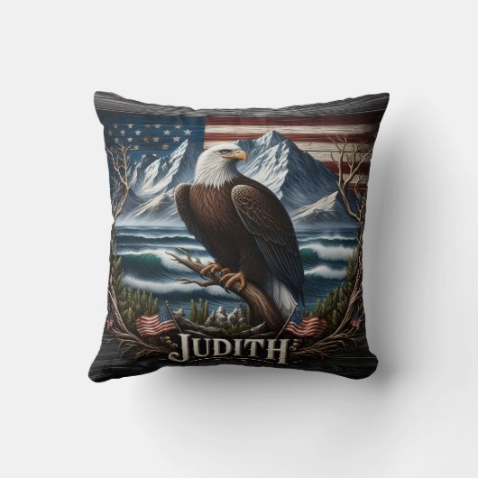 景勝山威厳のあるを背景にワシ クッション (裏面)