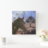 景色のウマ科のなポートレートのクリのロバの茶色の馬 スクエア壁時計 (ホーム)