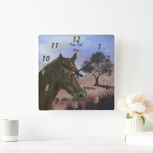 景色のウマ科のなポートレートのクリのロバの茶色の馬 スクエア壁時計 (ホーム)