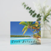 景色のクック諸島のヤシの木のビーチの休日 ポストカード (スタンド正面)