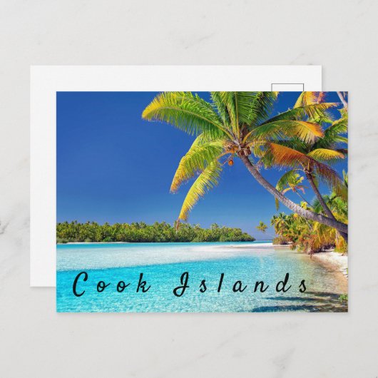 景色のクック諸島のヤシの木のビーチの休日 ポストカード (正面/裏面)