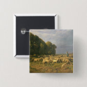 景色のヒツジの群 缶バッジ (正面&裏面)