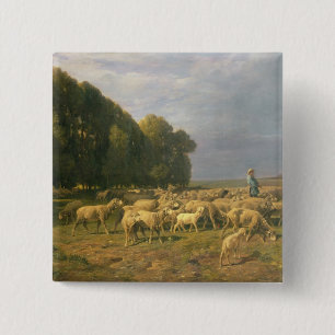 景色のヒツジの群 缶バッジ
