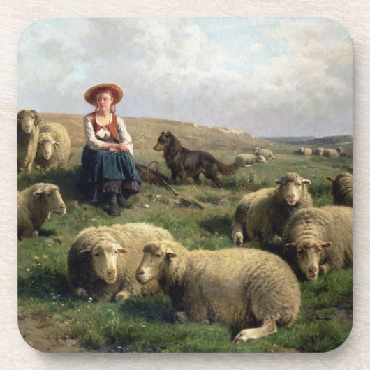 景色のヒツジを持つShepherdess コースター (正面)