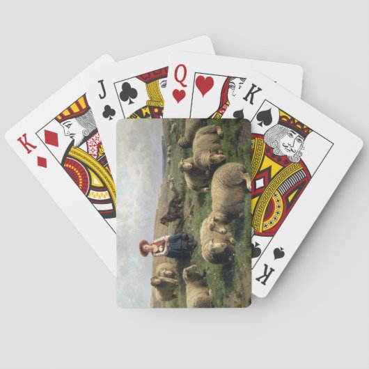 景色のヒツジを持つShepherdess トランプ (裏面)