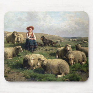 景色のヒツジを持つShepherdess マウスパッド