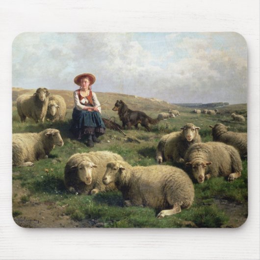 景色のヒツジを持つShepherdess マウスパッド (正面)