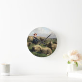 景色のヒツジを持つShepherdess ラウンド壁時計 (ホーム)