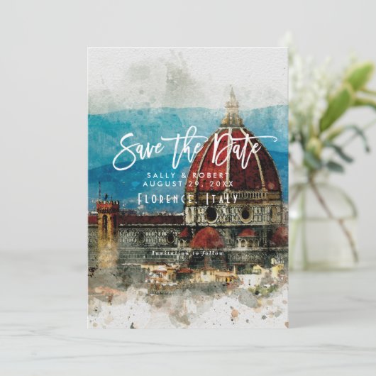景色のフィレンツェイタリアの結婚式の保存日付カード サンキューカード (スタンド正面)