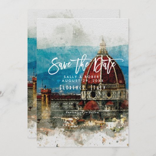 景色のフィレンツェイタリアの結婚式の保存日付カード サンキューカード (正面/裏面)