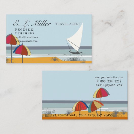 景色のボートのヨットの海の休暇旅行 名刺 (正面/裏面)