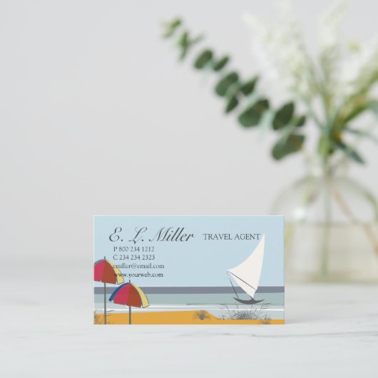 景色のボートのヨットの海の休暇旅行 名刺 (スタンド正面)