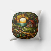 景色の夕暮れの居心地の良いキャビン鮮やか クッション (裏面)