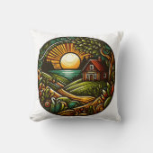 景色の夕暮れの居心地の良いキャビン鮮やか クッション (正面)