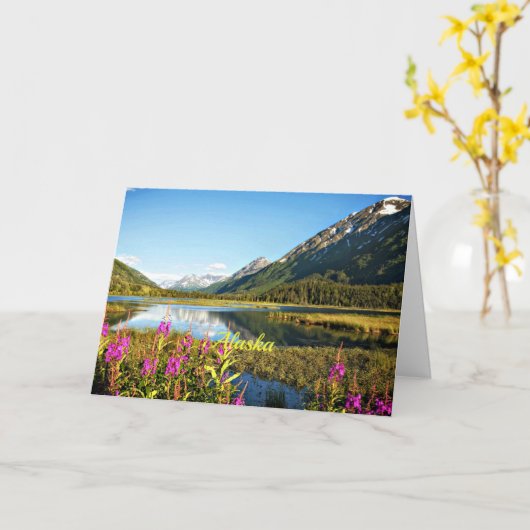 景色の良いアラスカの風景写真 カード (黄色い花)