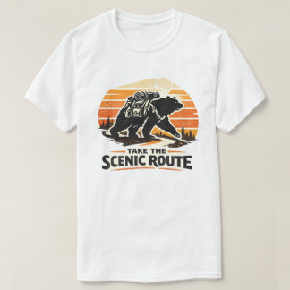 景色の良い道を行こう ベア ハイキング レトロ アウトドア Tシャツ