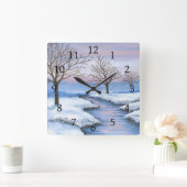 景色231冬の雪 スクエア壁時計 (ホーム)