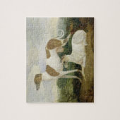 景色(キャンバスの油)の2匹のグレイハウンド ジグソーパズル (縦)