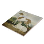 景色(キャンバスの油)の2匹のグレイハウンド タイル (側面)