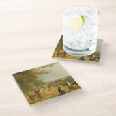 景色(キャンバスの油)の9匹のグレイハウンド ガラスコースター (アングル)