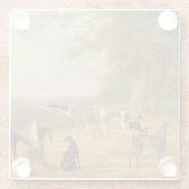 景色(キャンバスの油)の9匹のグレイハウンド ガラスコースター (裏面)