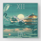 景観シーンパゴダクレーン正方形の壁時計 スクエア壁時計 (正面)