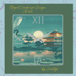 景観シーンパゴダクレーン正方形の壁時計 スクエア壁時計