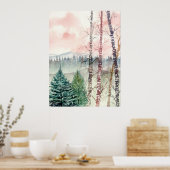 景観樺の木絵画の木 ポスター (キッチン)