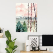 景観樺の木絵画の木 ポスター (ホームオフィス)