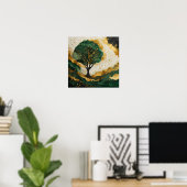 景観水色抽象芸術絵画の緑金ゴールド ポスター (ホームオフィス)