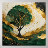 景観水色抽象芸術絵画の緑金ゴールド ポスター (正面)