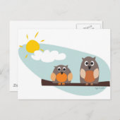 晴れたおもしろい日に枝にフクロウ ポストカード (正面/裏面)