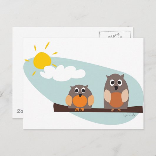 晴れたおもしろい日に枝にフクロウ ポストカード (正面/裏面)