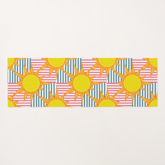 晴れたオレンジ色の黄色いサンスオンホワイトティール（緑がかった色）ピンクストライプ ヨガマット (裏面(横))