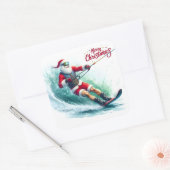 晴れたクリスマスの朝のサンタウォータースキー スクエアシール (封筒)