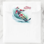 晴れたクリスマスの朝のサンタウォータースキー スクエアシール (バッグ)