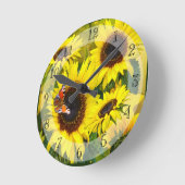 晴れたヒマワリと蝶 ラウンド壁時計 (傾斜)