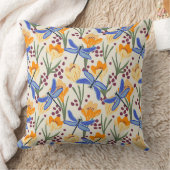 晴れたフローラクロッカスとトンボ柄 クッション (ブランケット)