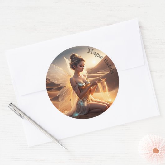 晴れた妖精の女性は美しい砂漠を彩る ラウンドシール (封筒)