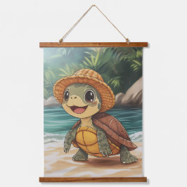 晴れた散歩:ビーチサイドカメ 吊り下げ型タペストリー