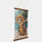 晴れた散歩：ビーチサイドカメ 吊り下げ型タペストリー (傾斜あり)